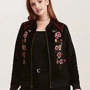 Torrid Velour Embroidered Bomber Jacket Floral Full Zip Size 3X